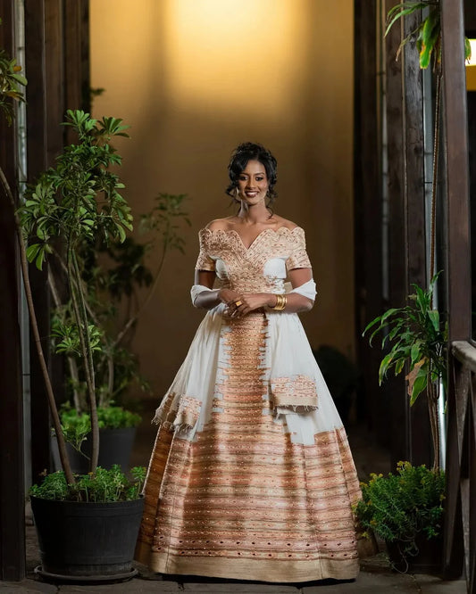 Stunning Habesha Dress with Delicate Gold Embroidery