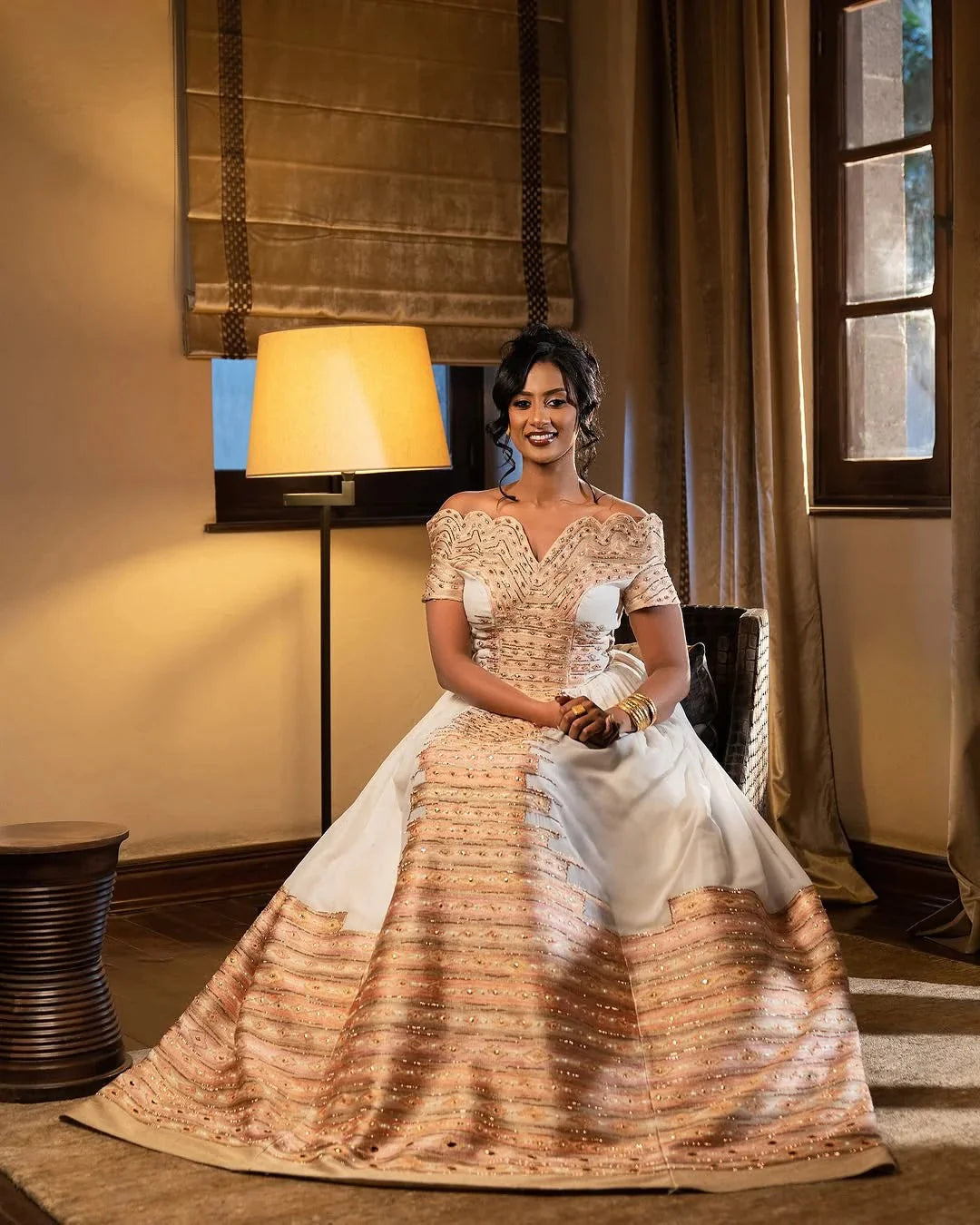 Stunning Habesha Dress with Delicate Gold Embroidery