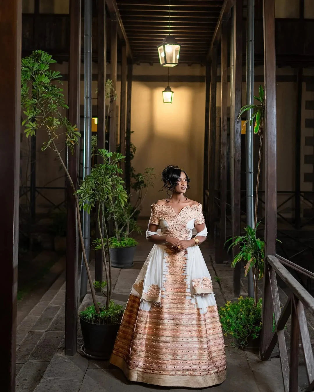 Stunning Habesha Dress with Delicate Gold Embroidery
