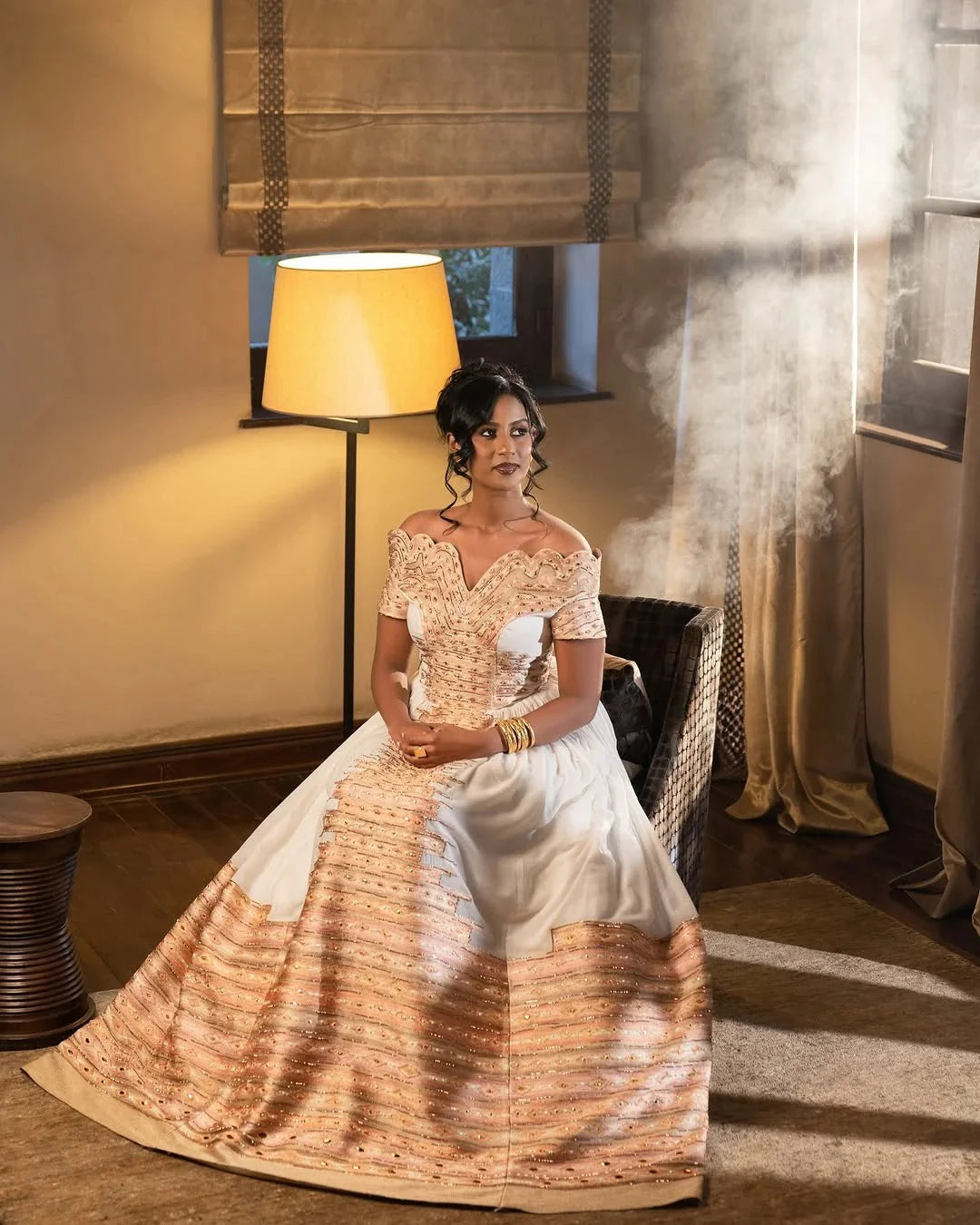 Stunning Habesha Dress with Delicate Gold Embroidery