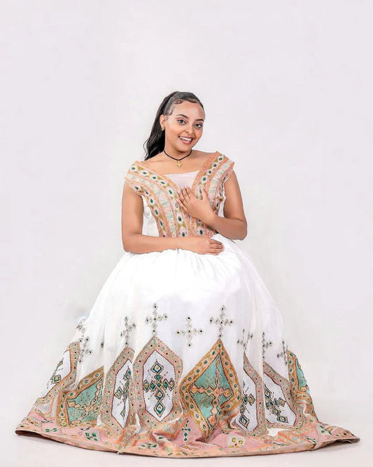 Stunning Habesha Dress with Intricate Embroidery