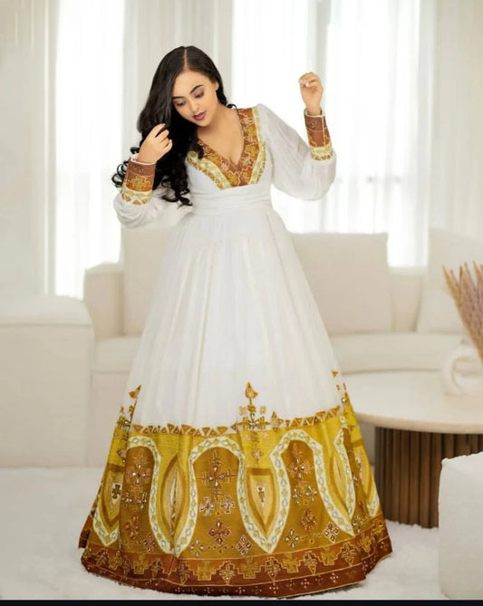 Exquisite Habesha Dress with Vibrant Colors and Intricate Embroidery