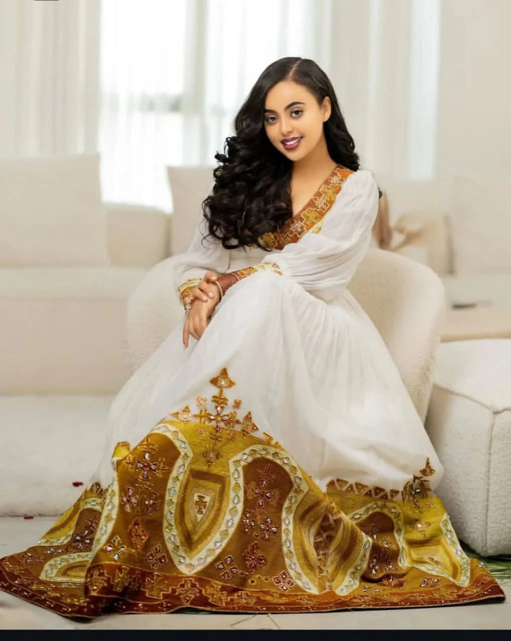 Exquisite Habesha Dress with Vibrant Colors and Intricate Embroidery