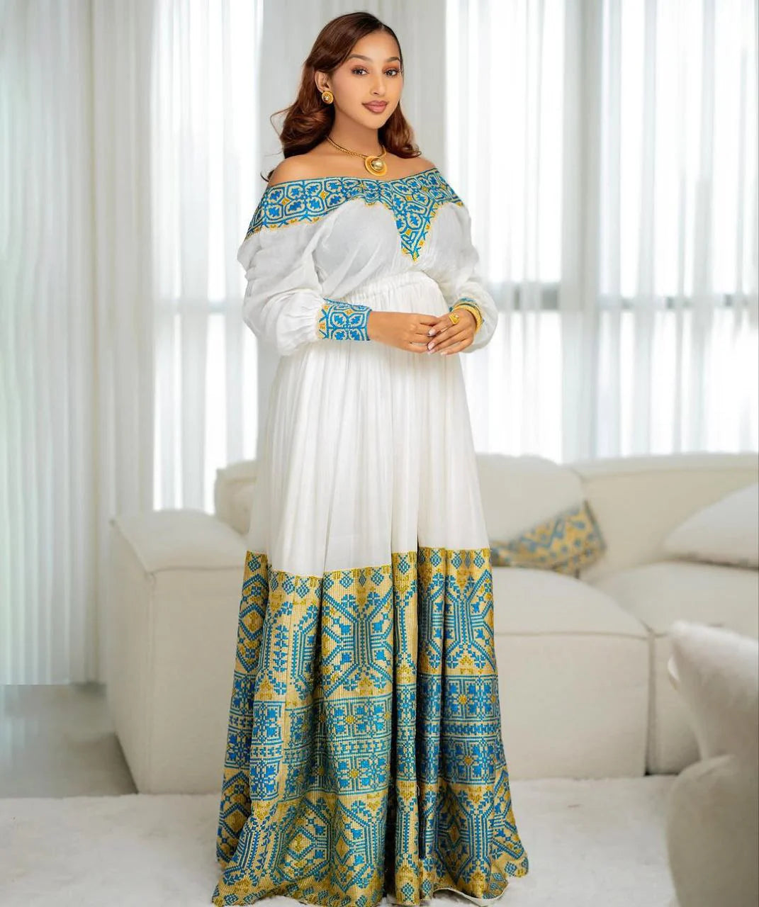 Exquisite Habesha Dress with Intricate Embroidery