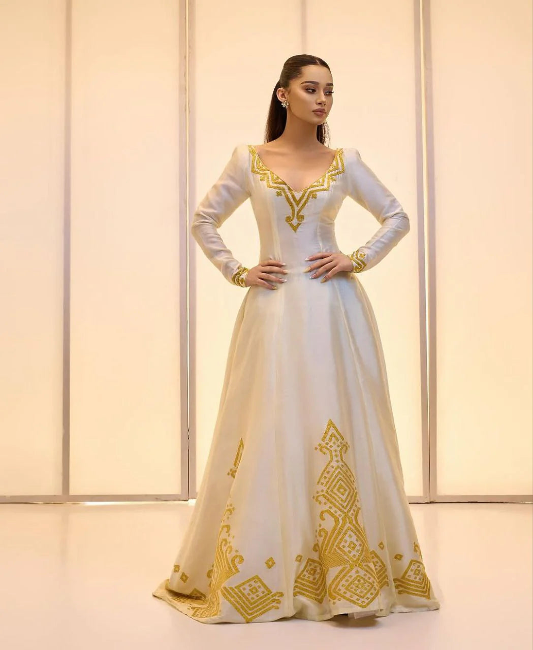Elegant Habesha Dress with Vibrant Colors and Embroidery