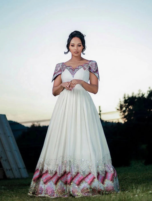 Radiant Habesha Dress with Intricate Embroidery