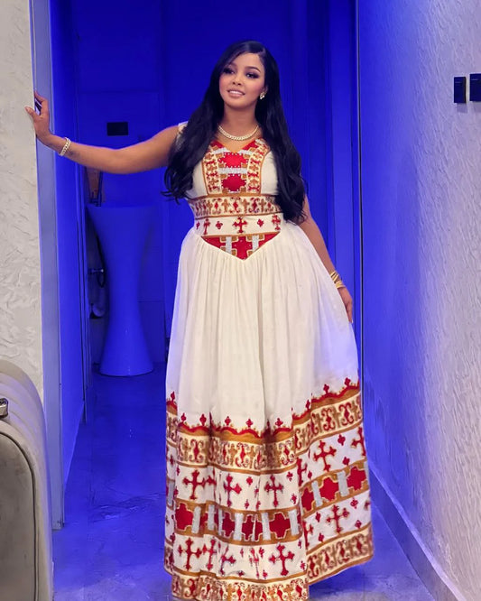 Exquisite Habesha Dress with Detailed Embroidery
