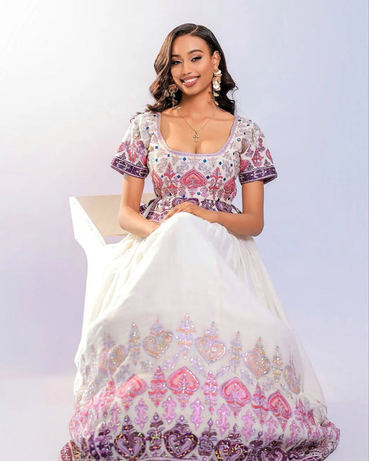 Exquisite Habesha Dress with Vibrant Embroidery