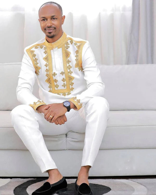 Habesha Elegance Unveiled: Stunning Wedding Attire for Couples.