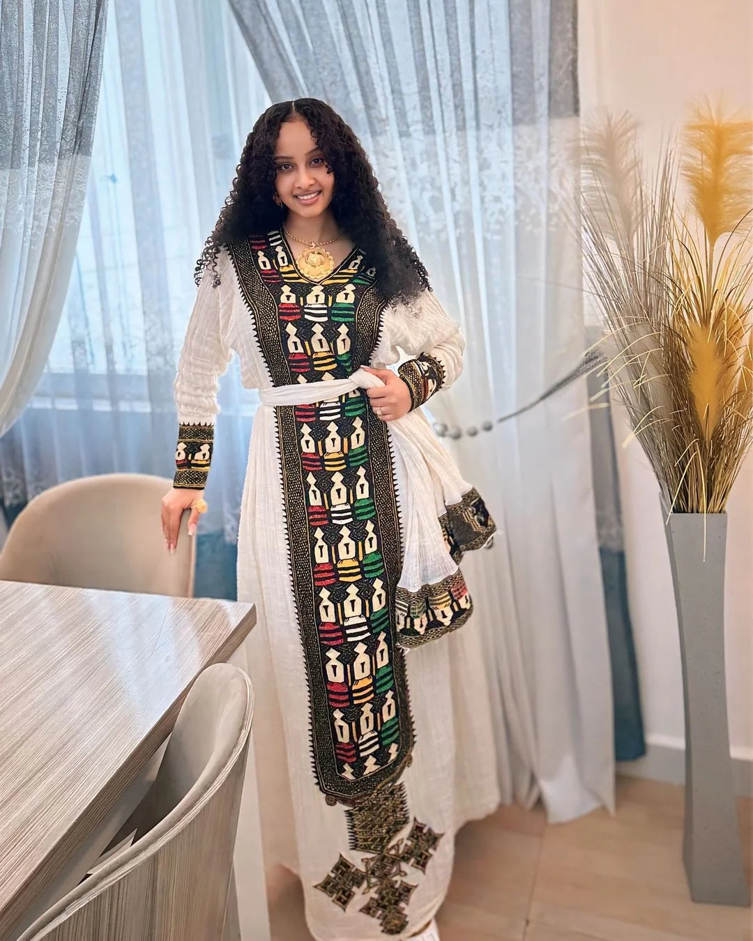 Stunning Cultural Appearance in Habesha Dress: Gorgeous Ethiopian Traditional Dress Handmade Eritrean Attire.