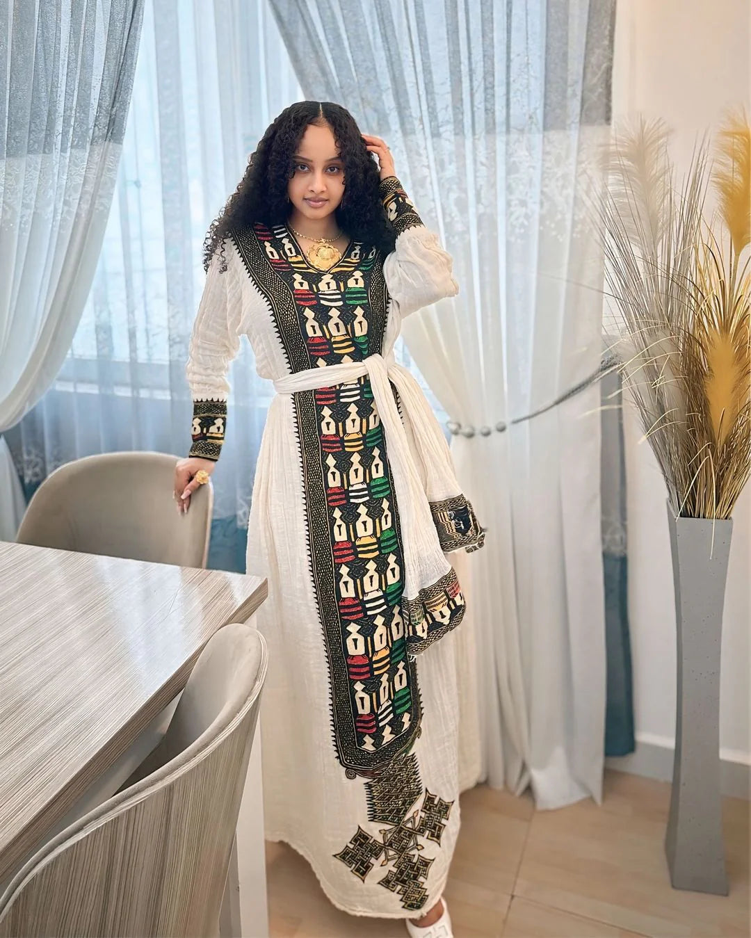 Stunning Cultural Appearance in Habesha Dress: Gorgeous Ethiopian Traditional Dress Handmade Eritrean Attire.