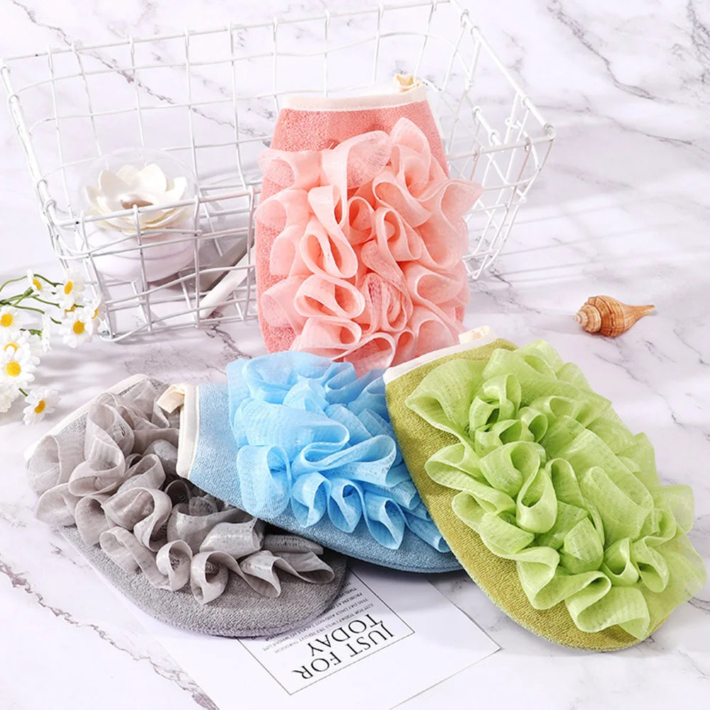 Bath Gloves Strong Mud Rub Back Double-Sided Bath Ball Gloves Sponge Bath Flower Scrub Body Cleaner Bath Sponges 2pc/lot