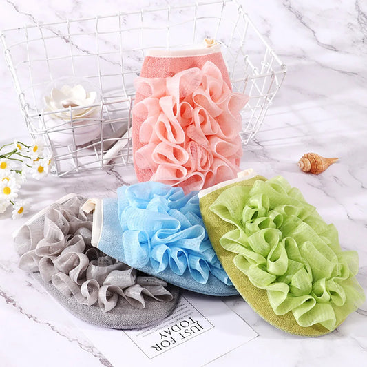 Bath Gloves Strong Mud Rub Back Double-Sided Bath Ball Gloves Sponge Bath Flower Scrub Body Cleaner Bath Sponges 2pc/lot