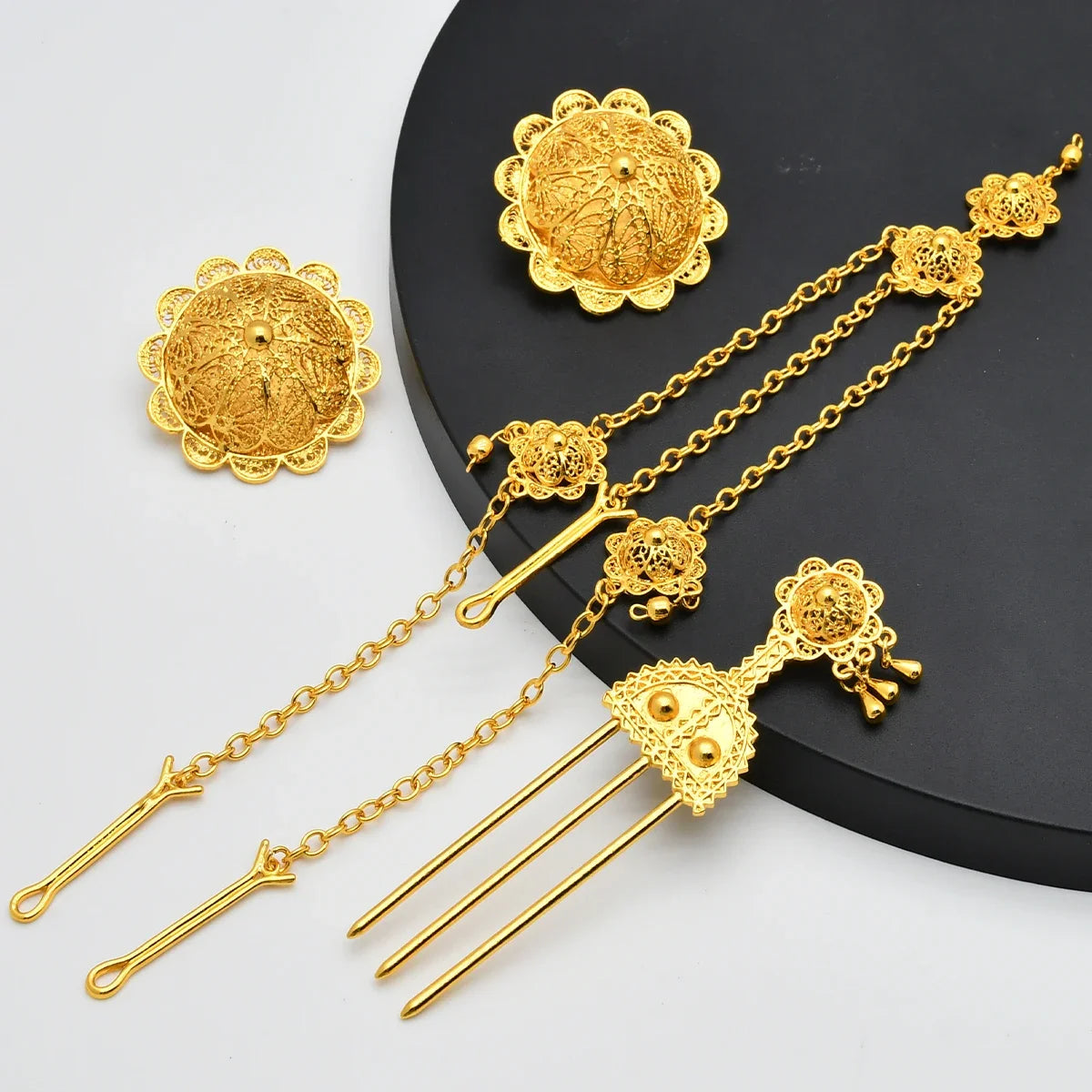 ANIID Ethiopian Red Rope 6pcs Necklace Jewellery Set For Lady Flower Designer Wedding Nigerian Luxury Golden Jewelry Sets Gifts