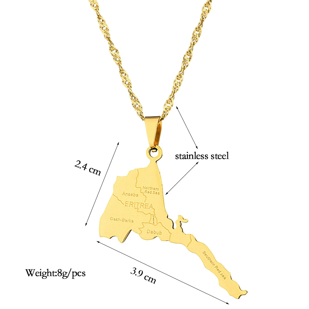 Fashion Eritrea Map With City Name Pendant Necklaces Women Girls Stainless Steel African Map of Eritrean Birthday Jewelry Gifts