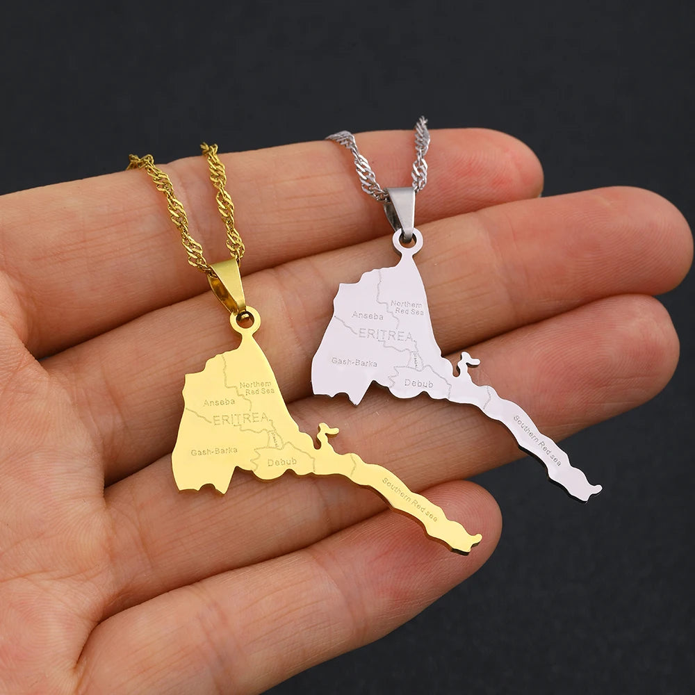 Fashion Eritrea Map With City Name Pendant Necklaces Women Girls Stainless Steel African Map of Eritrean Birthday Jewelry Gifts