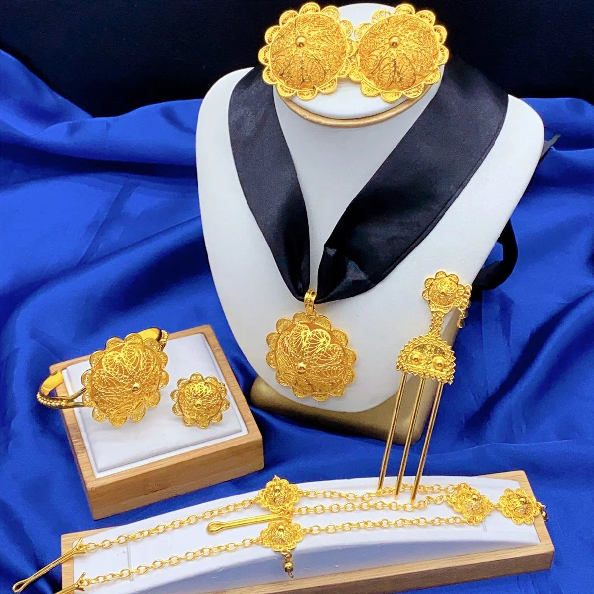 ANIID Ethiopian Red Rope 6pcs Necklace Jewellery Set For Lady Flower Designer Wedding Nigerian Luxury Golden Jewelry Sets Gifts