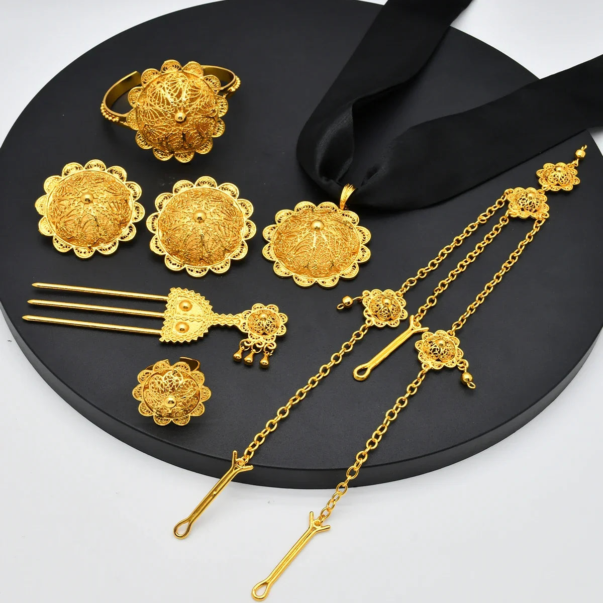 ANIID Ethiopian Red Rope 6pcs Necklace Jewellery Set For Lady Flower Designer Wedding Nigerian Luxury Golden Jewelry Sets Gifts