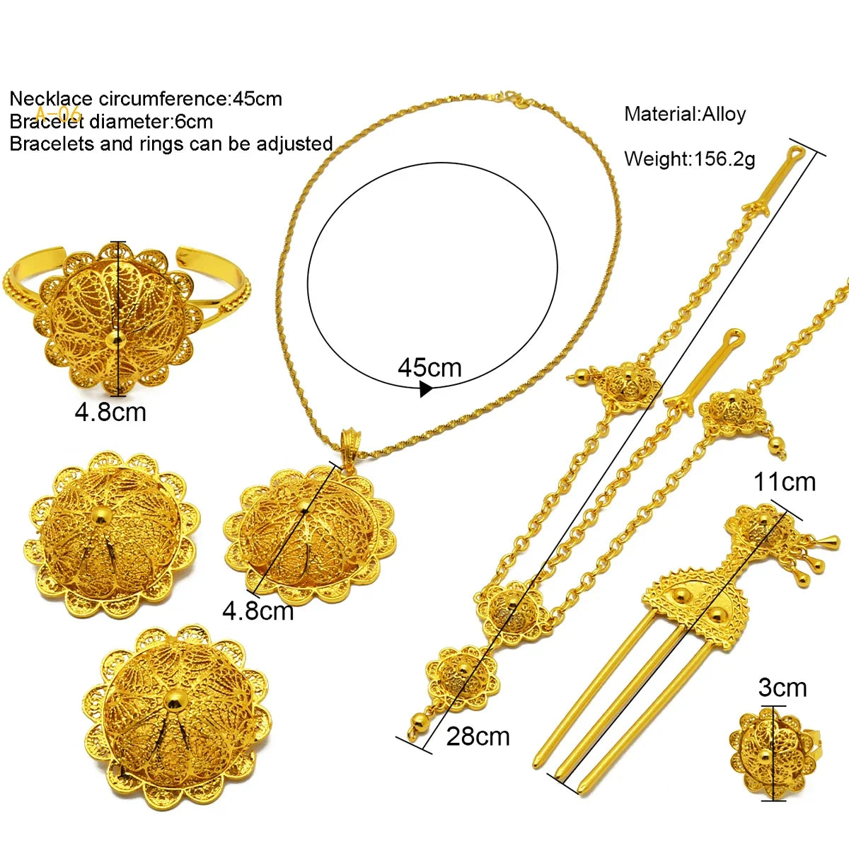 ANIID Ethiopian Red Rope 6pcs Necklace Jewellery Set For Lady Flower Designer Wedding Nigerian Luxury Golden Jewelry Sets Gifts