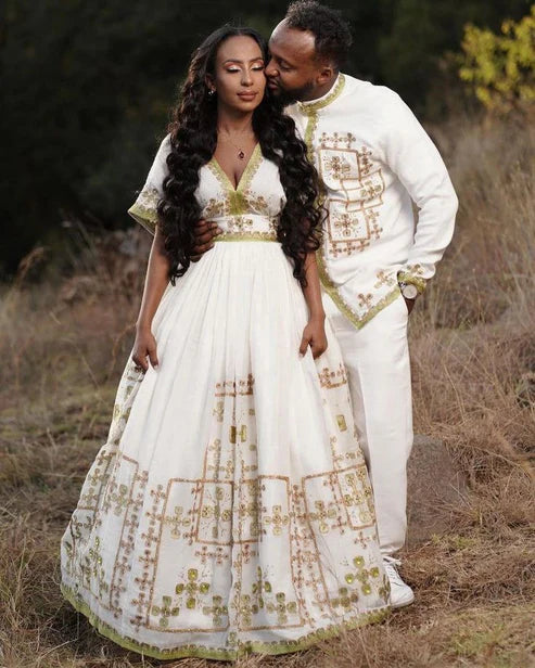Eternal Elegance: Habesha Couples Wedding Ensemble.