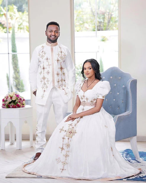 Timeless Habesha Couples Cloth: Exquisite Ethiopian Attire. This