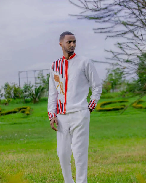 Oromo Couple's Wedding Cloth: Exquisite Handwoven Attire.