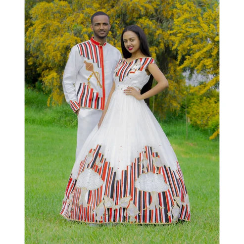 Oromo Couple's Wedding Cloth: Exquisite Handwoven Attire.