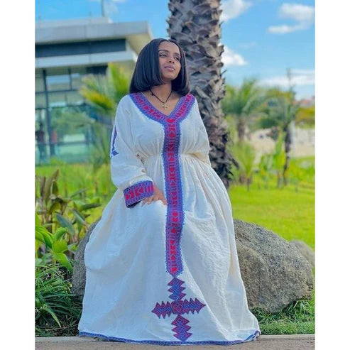 Contemporary Habesha Kemis, handwoven Habesha Libs, stylish Habesha attire, traditional Habesha dress