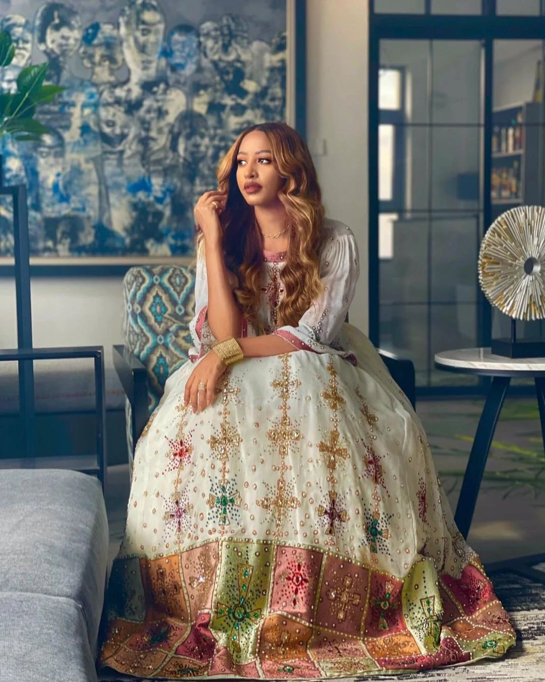 Handwoven Habesha Kemis A modern, exquisite Habesha wedding dress