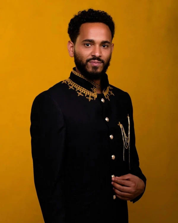 Modern Habesha Shirt for Men Black Traditional Libs Cultural Cloth Simple Habesha Shirt
