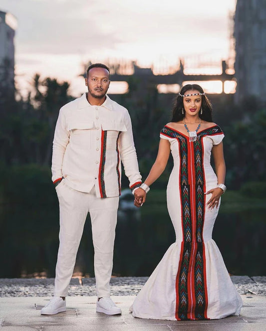 Cultural Oromo Couples' Outfit with Accessories.