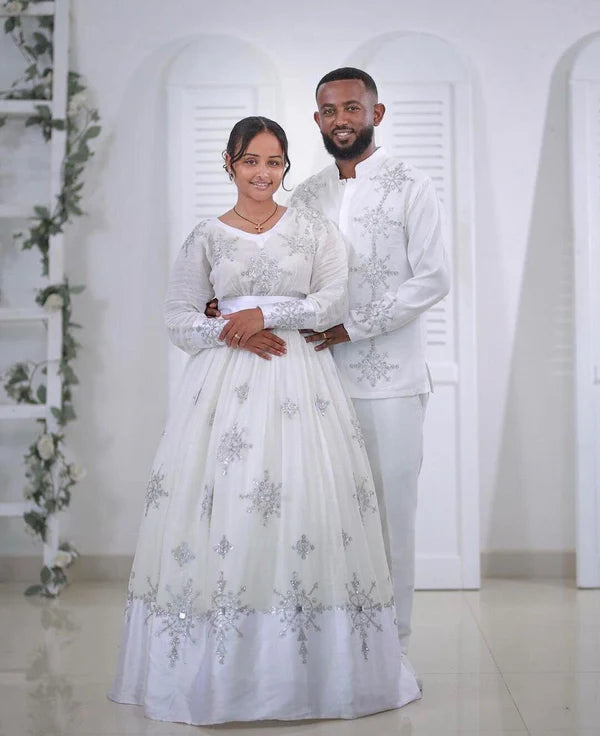 Modern Habesha Wedding Outfit for Couples.