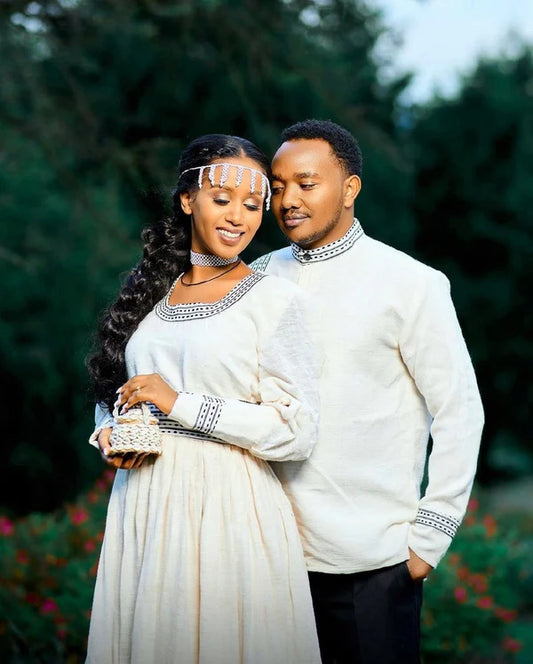 Elegant Oromo Outfit for Couples with Accessories.
