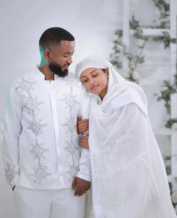 Modern Habesha Wedding Outfit for Couples.