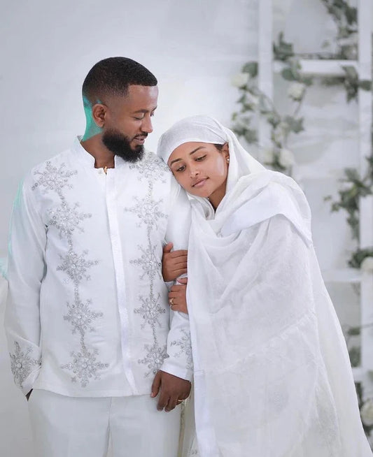 Modern Habesha Wedding Outfit for Couples.