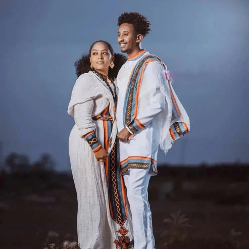 Ethiopian Cultural Handwoven Habesha Couples' Outfit.