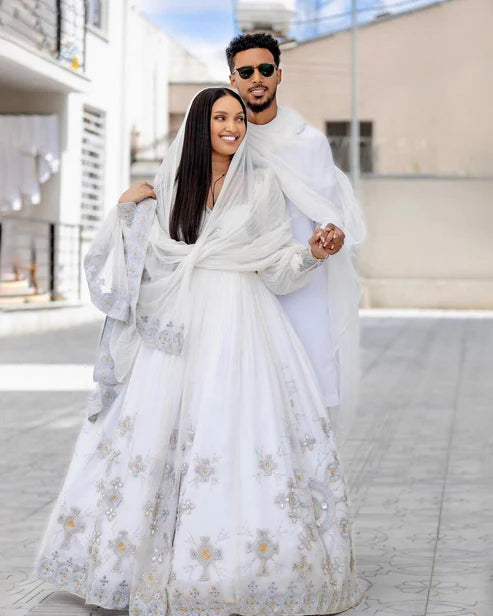 Handwoven Modern Habesha Couples' Outfit.