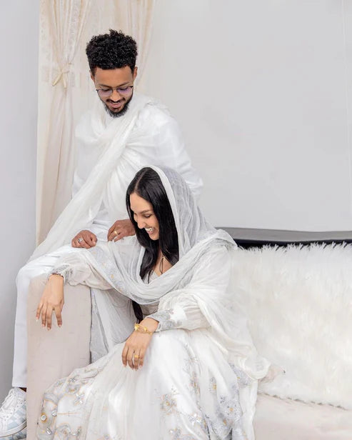Handwoven Modern Habesha Couples' Outfit.