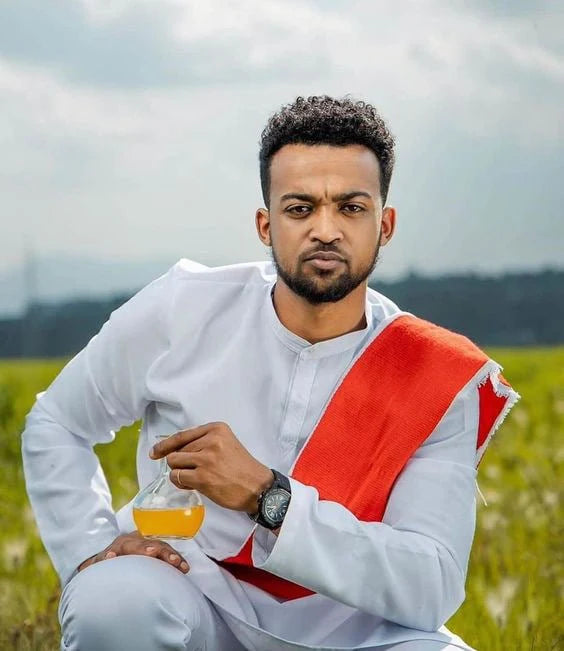 Jano: Crimson Tilet Sophistication in Habesha Men's Attire