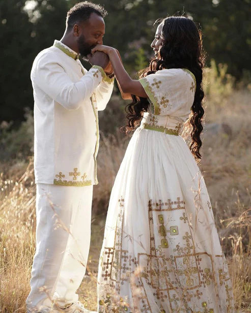Eternal Elegance: Habesha Couples Wedding Ensemble.