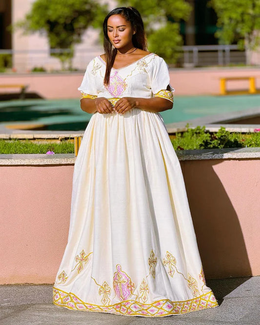 Exquisitely Designed Habesha Dress: Modern Habesha Clothing, Short Sleeves, Versatile Style