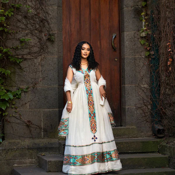 Featuring Adorable Intricate Embroidery, this Habesha Traditional Dress is Perfect for Holidays and Celebrations