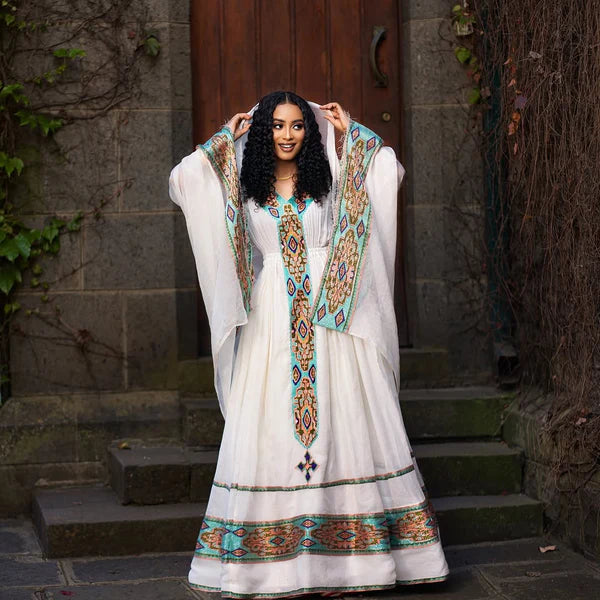 Featuring Adorable Intricate Embroidery, this Habesha Traditional Dress is Perfect for Holidays and Celebrations