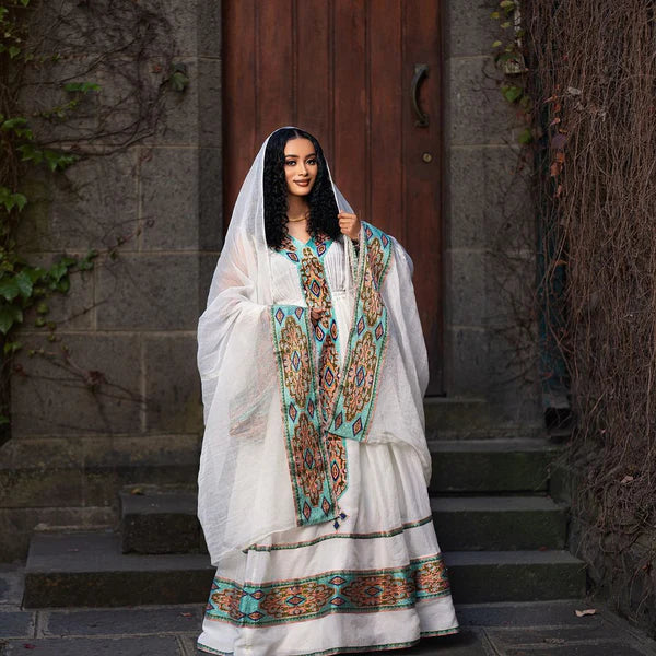 Featuring Adorable Intricate Embroidery, this Habesha Traditional Dress is Perfect for Holidays and Celebrations