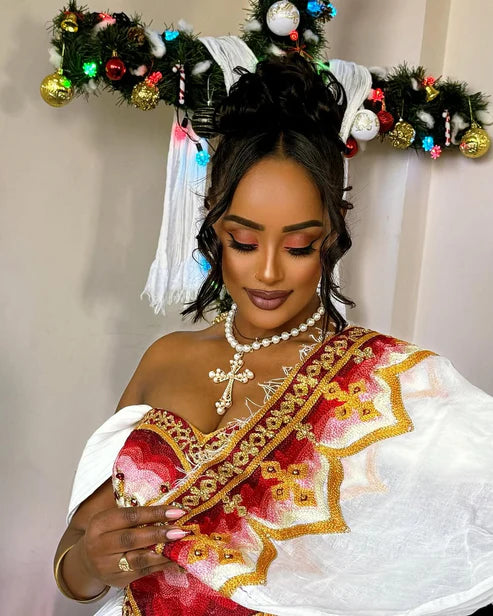 Divine Look with Dark Red Habesha Dress