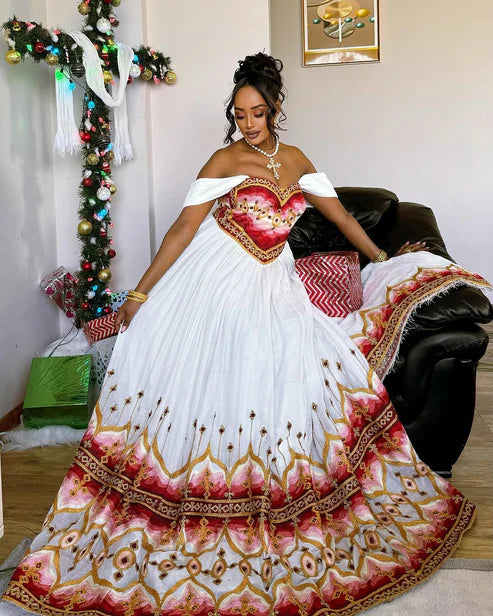 Divine Look with Dark Red Habesha Dress