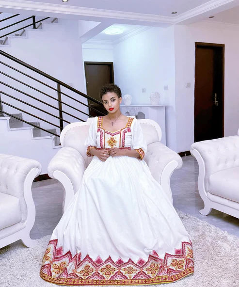 Eternal Beauty with Red Traditional Ethiopian Dress