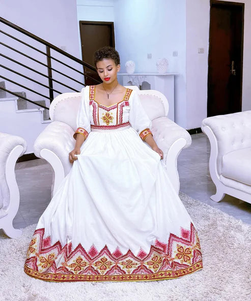 Eternal Beauty with Red Traditional Ethiopian Dress