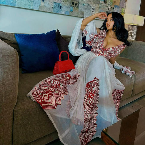 Delightful Handcrafted Red Habesha Dress