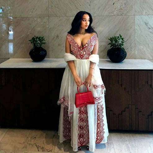 Delightful Handcrafted Red Habesha Dress